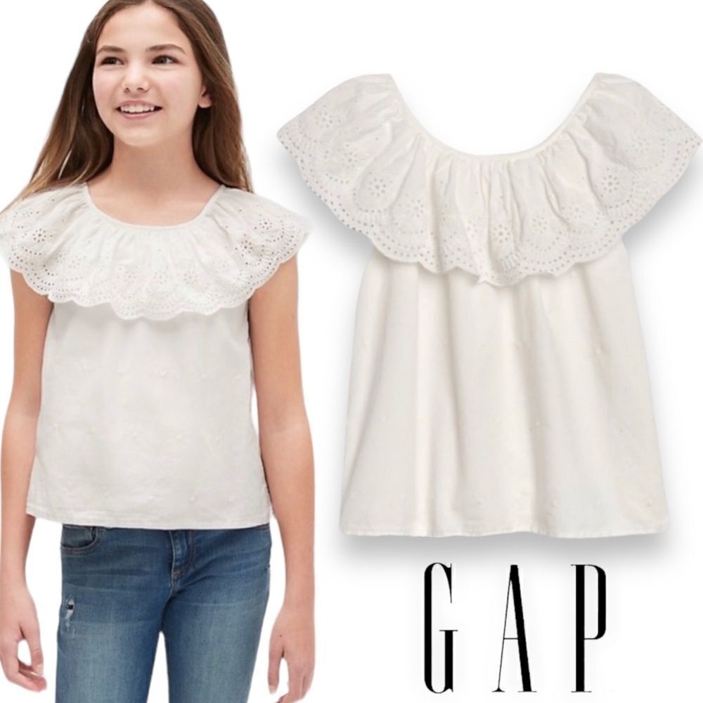 GAP Kids | Ivory | EYELET RUFFLE TOP